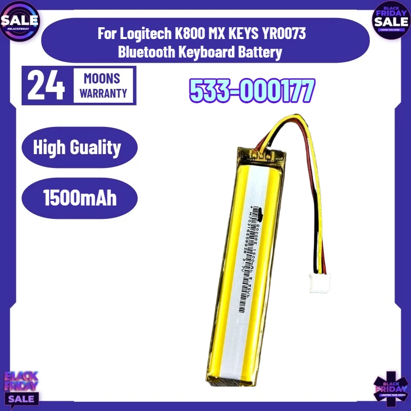 3.7V 1500mAh Replacement Keyboard Battery for Logitech K800 MX KEYS YR0073 Bluetooth Keyboard Battery 533-000177