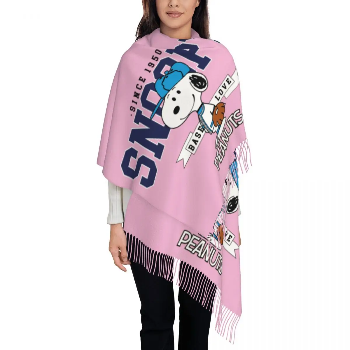 

Custom Lady Long Cartoon Snoopy Scarves Women Winter Soft Warm Tassel Shawl Wrap Scarf