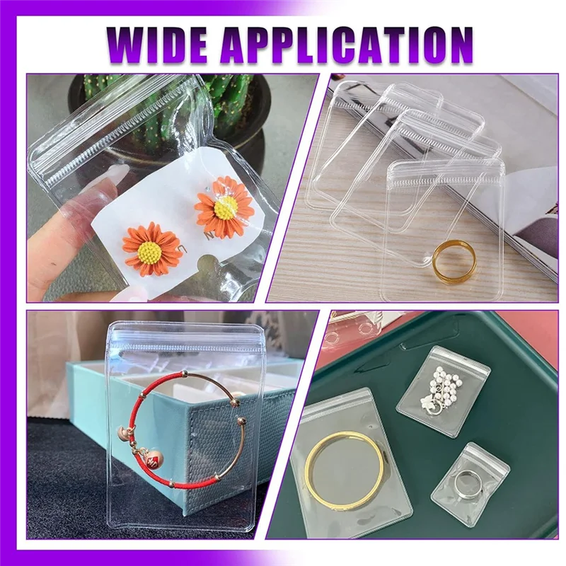 ABWP-190Pcs 5 Sizes Clear PVC Jewelry Bag Self Seal Plastic Zipper Bag With Anti Tarnish Paper Tabs Strips Assortment Kit