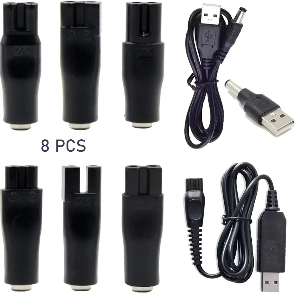 Universal 8 PCS Power Cord 5V Replacement Charger USB Adapter Suitable for All Kinds of Electric Hair Clippers