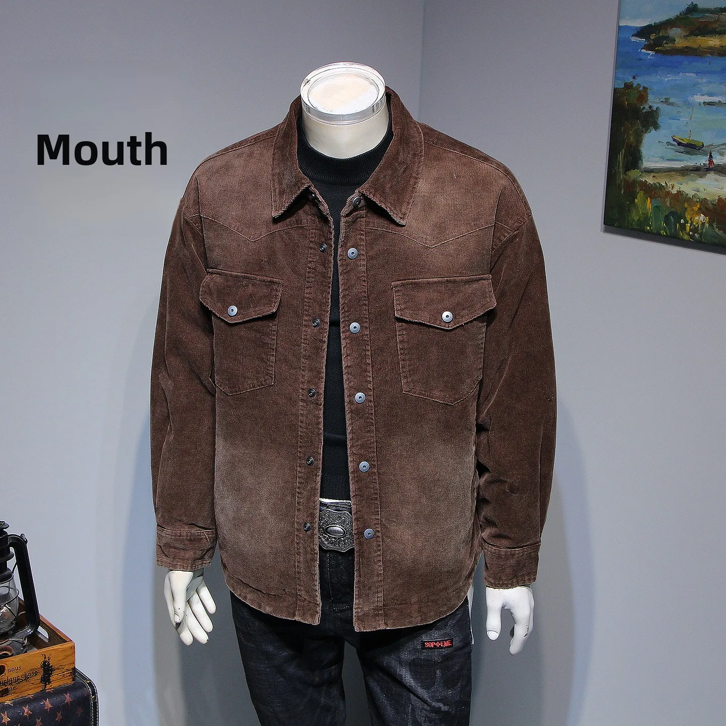 

Winter New Corduroy Men's down Jaet Loose Collar White Du down Outerwear Trendy Youth Faion Casual Wear Long Sve