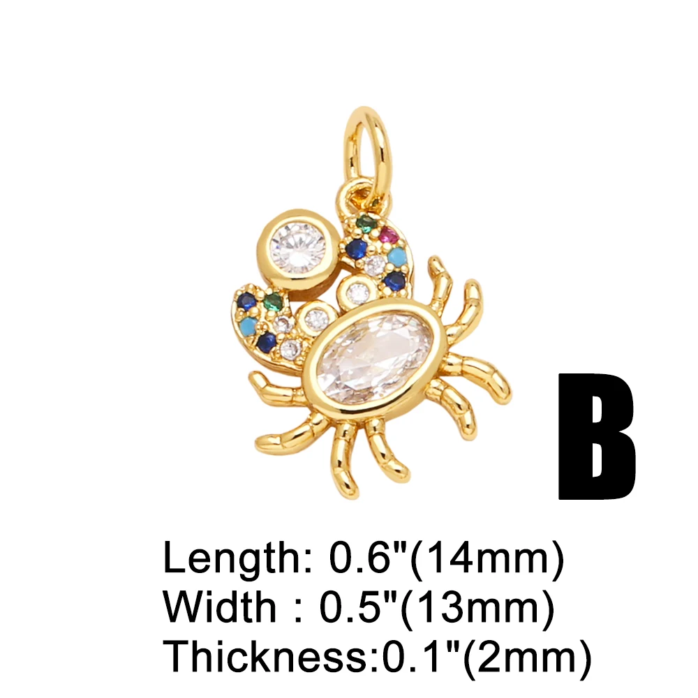 OCESRIO Rainbow Crystal Turtle Charms for Bracelet Copper Gold Plated Whale Tail Cute Bear Fish jewelry Making Supplis chma292
