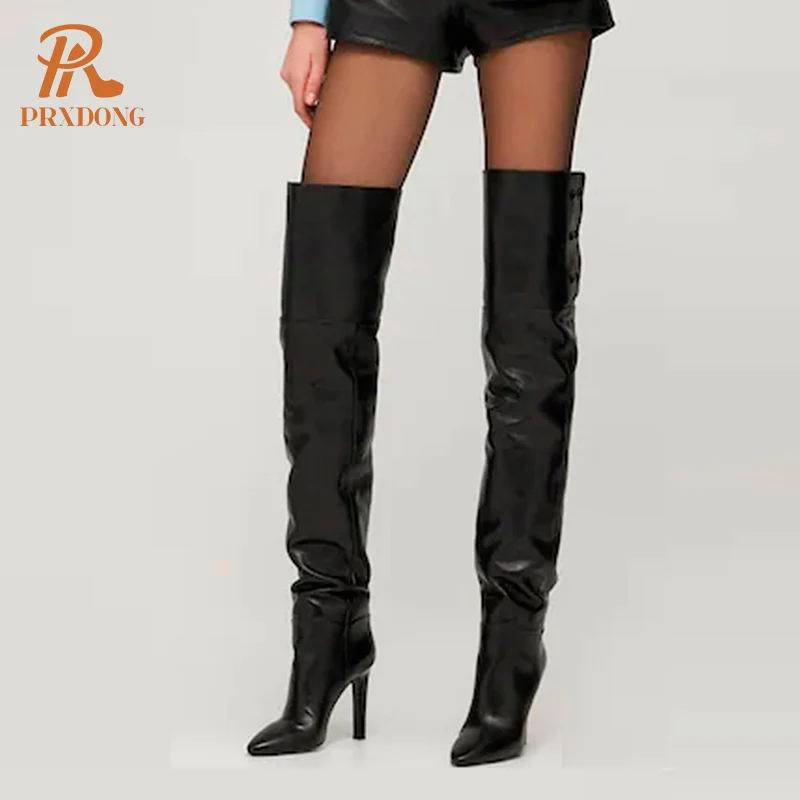 PRXDONG Women's Shoes 2022 Newest Sexy High Thin Heels Pointed Toe Black Brown Autumn WInter Over The Knee Boots Big Size 34-43