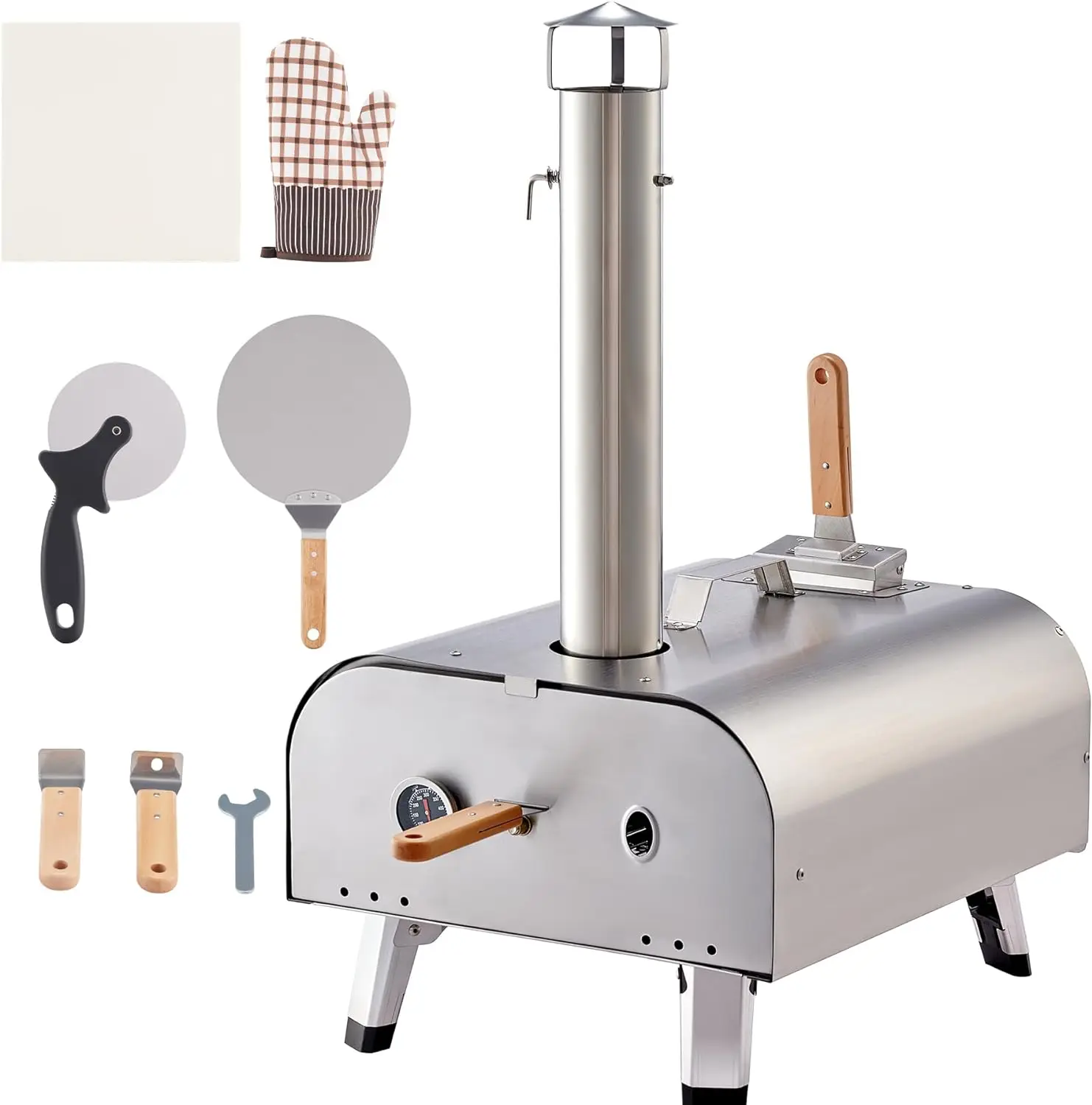 

12-дюймовая портативная печь для пиццы, дровяная печь для кемпинга, уличные гранулы с термометром, резак для камня, кожуры и сумка для хранения