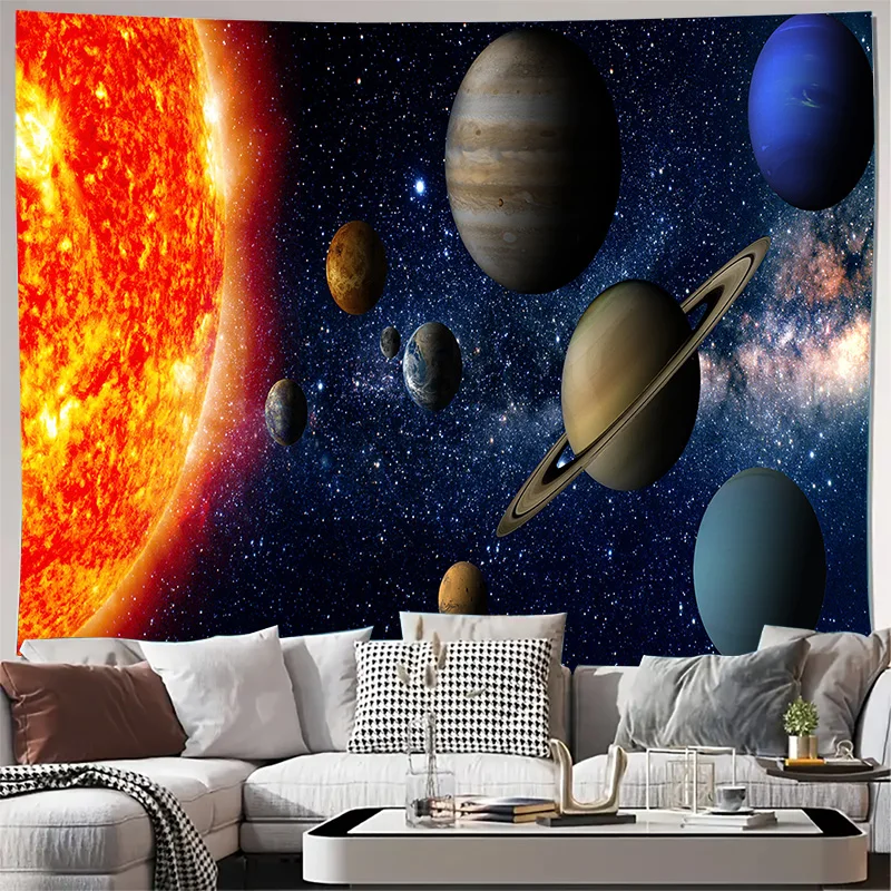 Sun and Solar System Planets Including in Deep Space Galaxy Background Wall Tapestry Machine Washable All Season DecorPrint Home