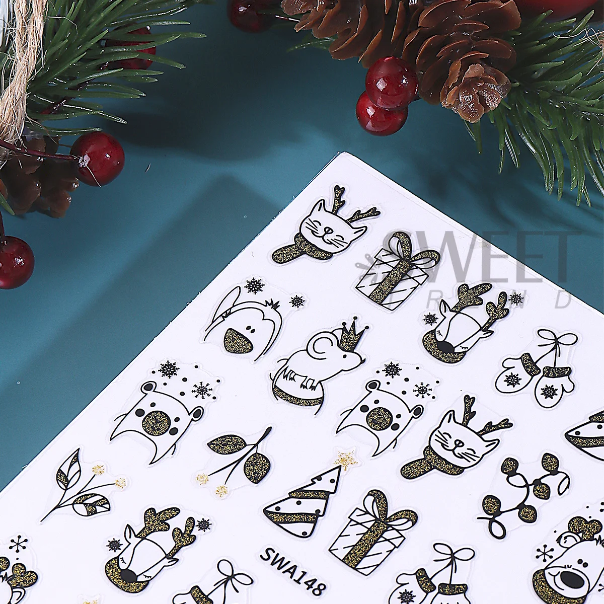 2枚セット 輝く漫画クリスマスネイルアートステッカー キラキ - Nail Art Xmas Simple のレビューと価格