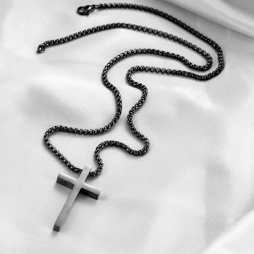 Halskette mit Kreuzanhänger aus Edelstahl für Herren, minimalistische Kette in Gold- oder Silberfarbe, Gebetskette für Damen, modischer Schmuck. – Detail 8