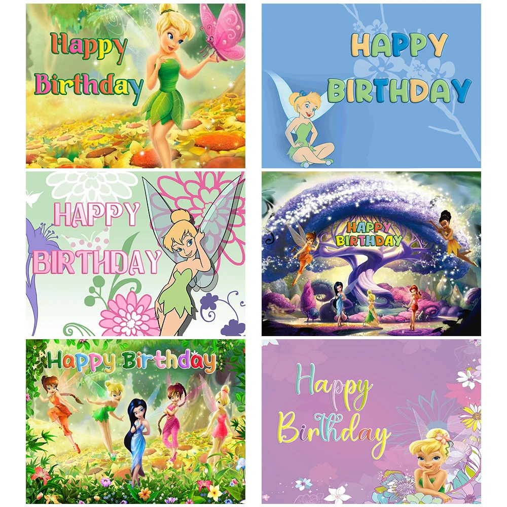 Cartoon Fairy Elves Tinker Bell Theme Birthday Party Vinyl Background Baby Shower Photography Props Decor Supplies Photo Poster