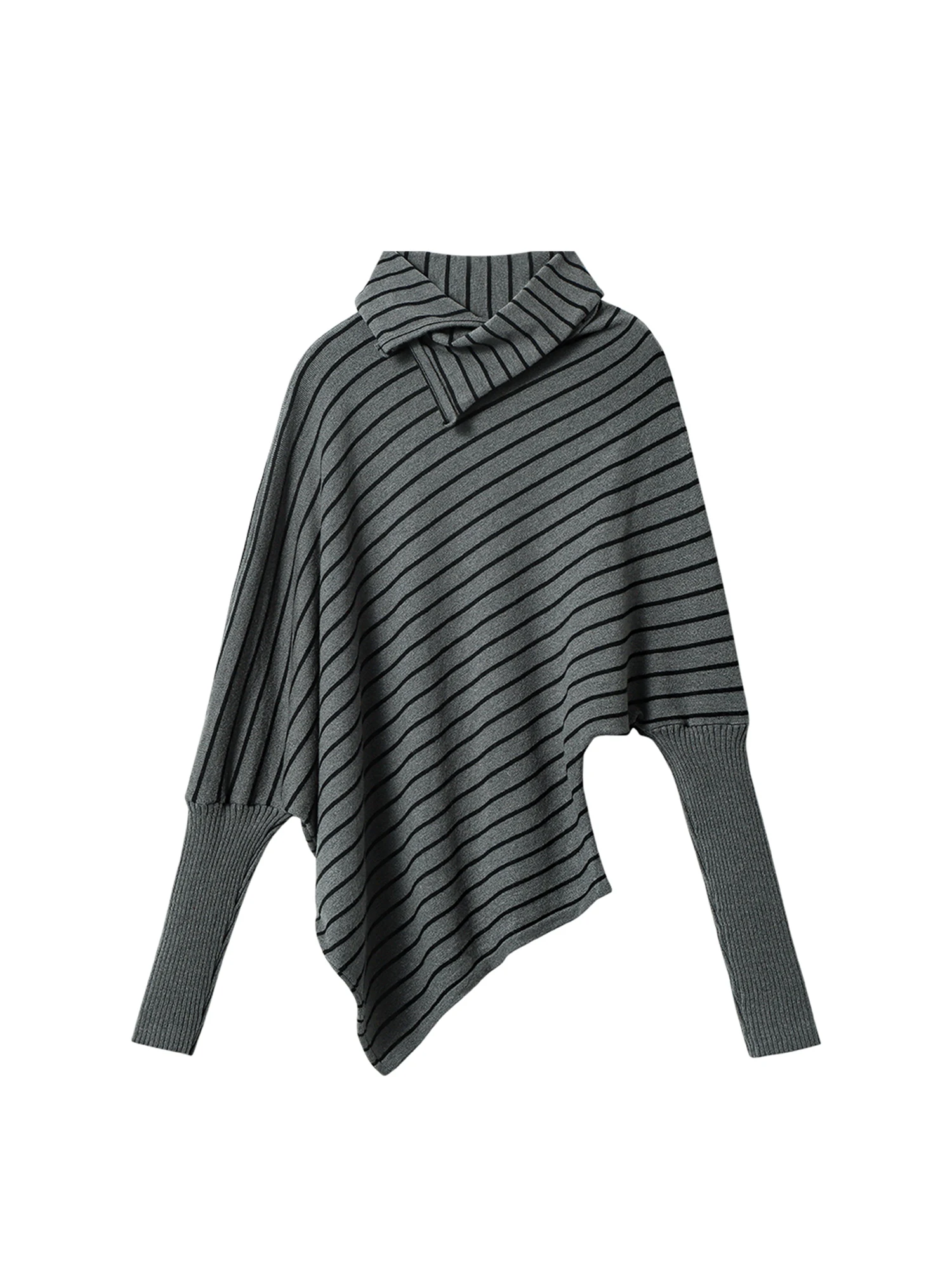 

Женский серый полосатый пуловер, винтажный джемпер, вязаный асимметричный кашемировый свитер с длинными рукавами, осенне-зимняя одежда 2000-х годов