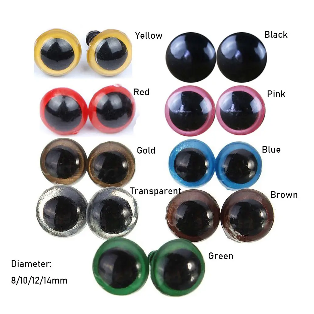 20pcs/10pairs 8/10/12/14mm Stuffed Toys Parts with Washer Bear Animal Accessories Dolls DIY Tools Eyes Crafts Puppet Crystal Eye