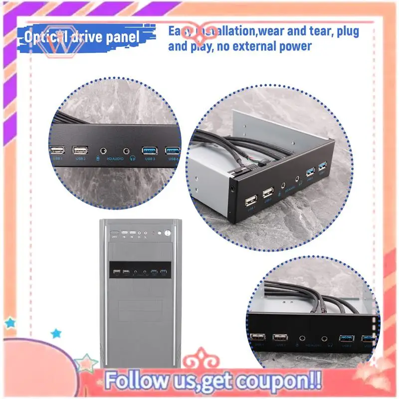 

Upgraded 5.25 Inch Desktop Pc Case Internal Front Panel Usb Hub 2 Ports Usb 3.0 And 2 Ports Usb 2.0 With Hd Audio Port 20 Pin Co