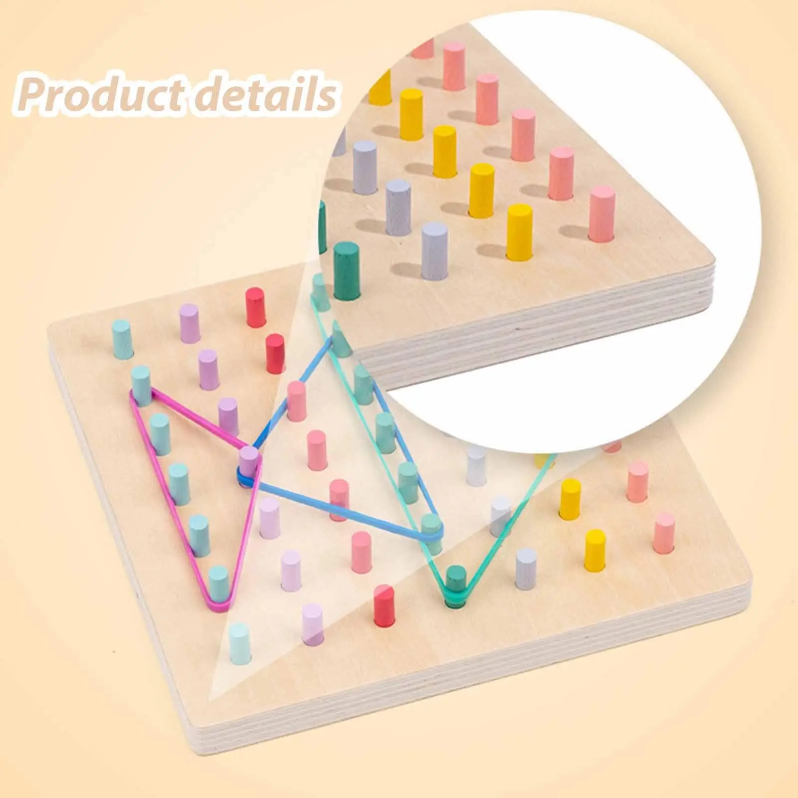 Wooden Geoboard with Bands Fine Motor Skill Board Favor with Pattern Cards for Children Kids Boys Girls Indoor