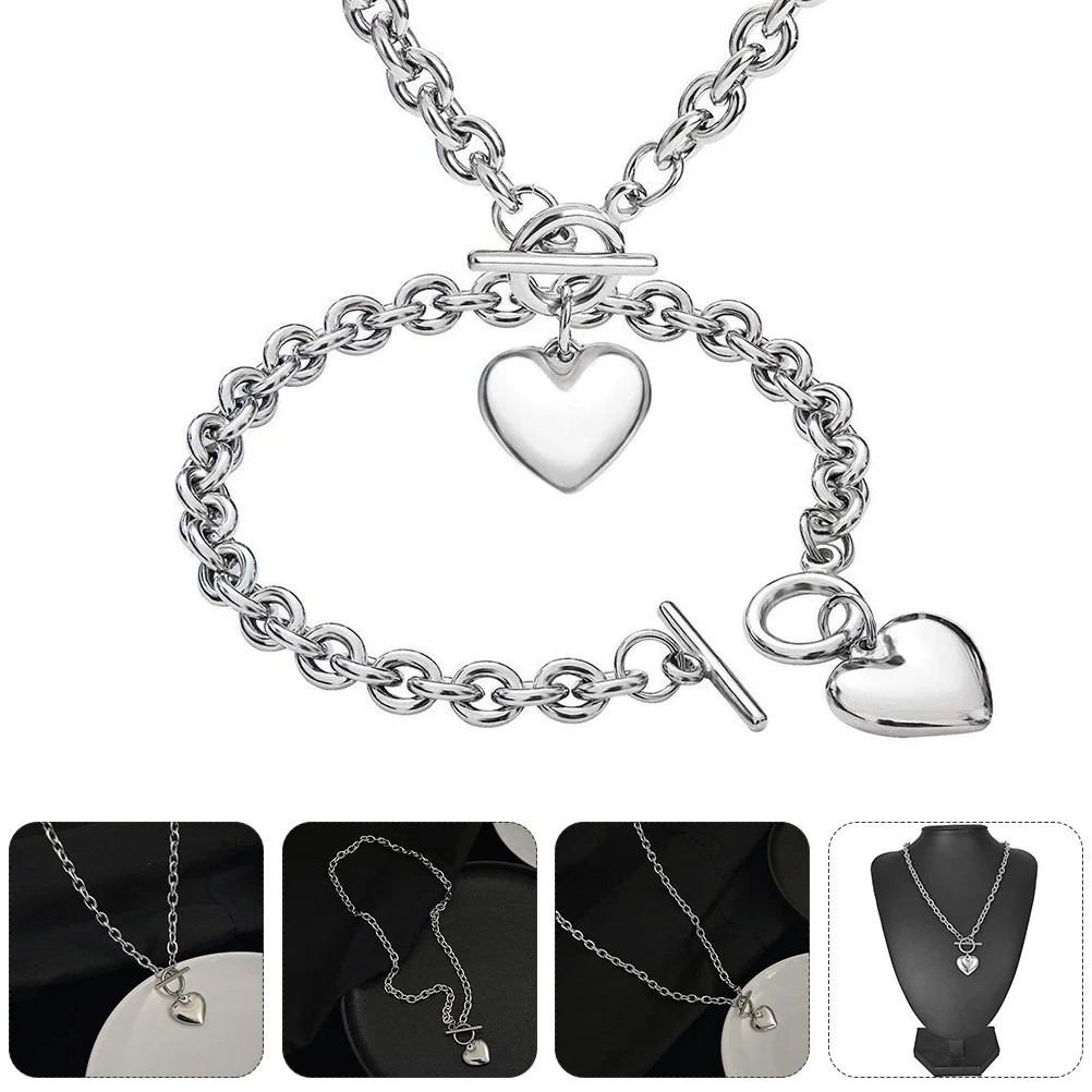 

1Set Heart Necklace Set High-Quality Crafted Clavicle Chain Pendant Bracelet Set for Women Girls Attention-Grabbing Design