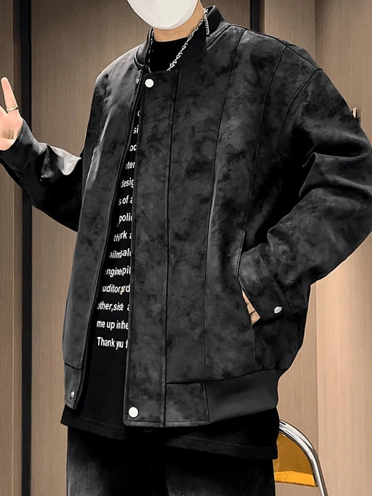 

FOGMURUA American Sle Suede Pilot Jaet Men's Autumn Winter Cool ort Baseball Coat Stand Collar Windproof Polyester