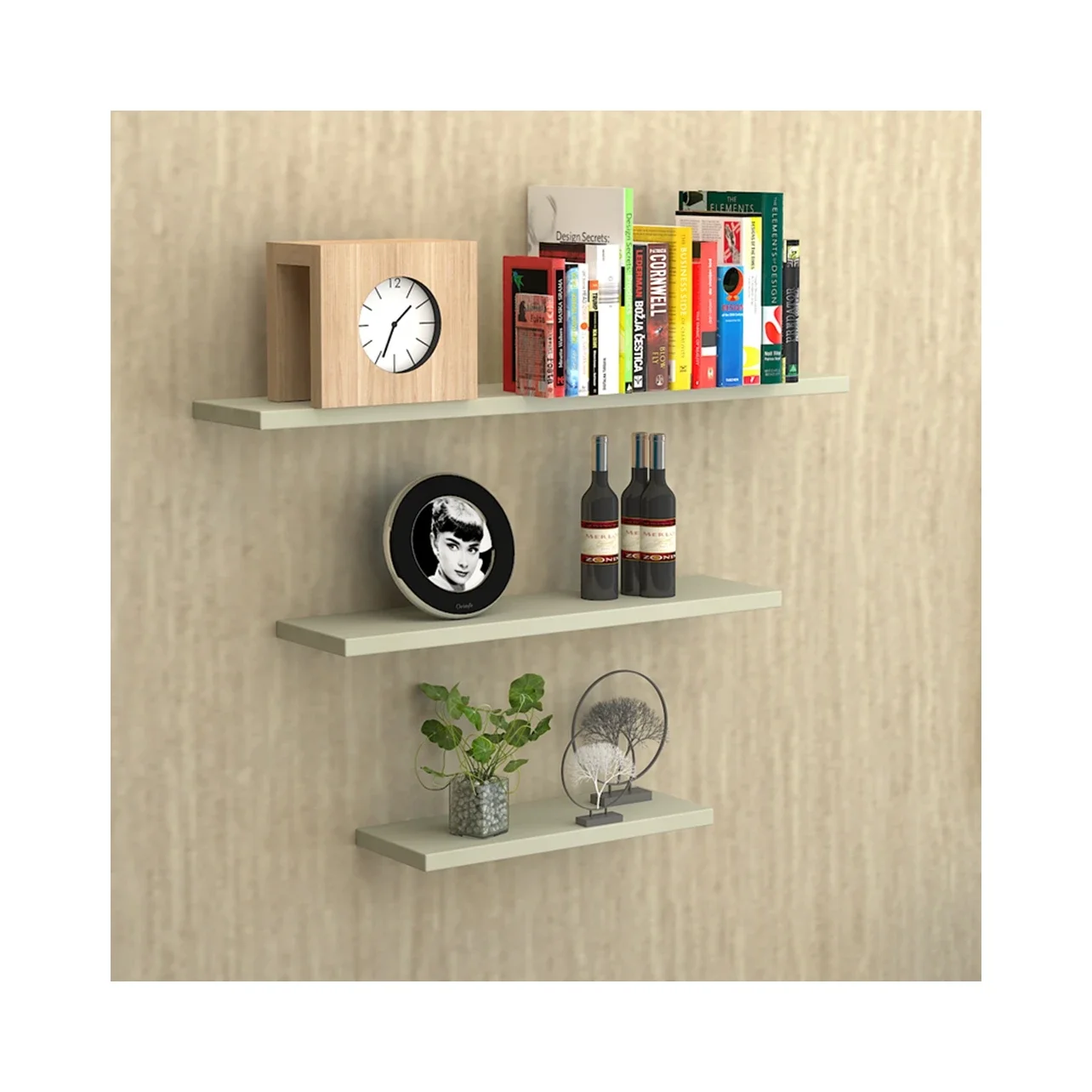 1 2 3 Floating Wooden Wall Mounted Shelves Display Units MDF Sets Books Stored on Wall Shelves