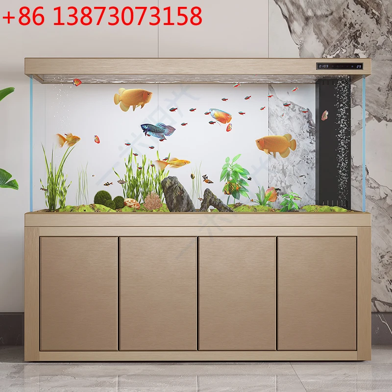 The large ecological bottom filter of ultra-white glass in the living room is integrated