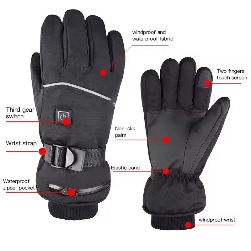 Verwarmde motorhandschoenen Winter Warme sneeuwscooter Skihandschoenen Waterdicht touchscreen Oplaadbare verwarming Thermische Moto Guantes