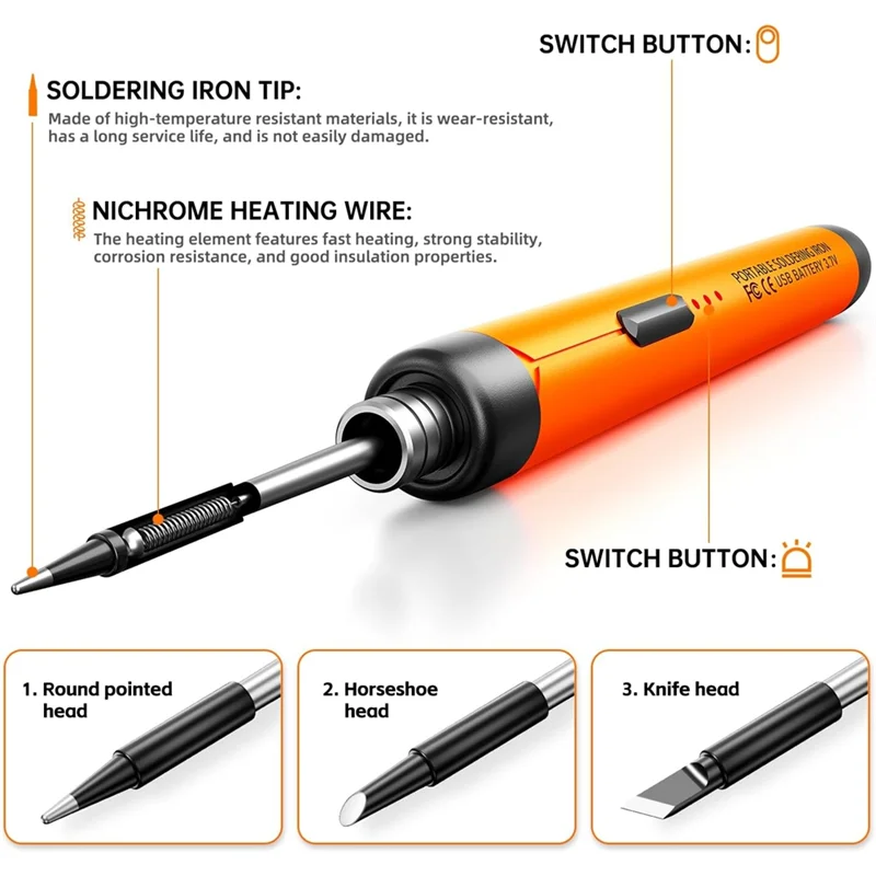 A008 USB Rechargeable Portable Soldering Iron 3-Speed Temperature Adjustable Electric Repair Welding Iron Tool