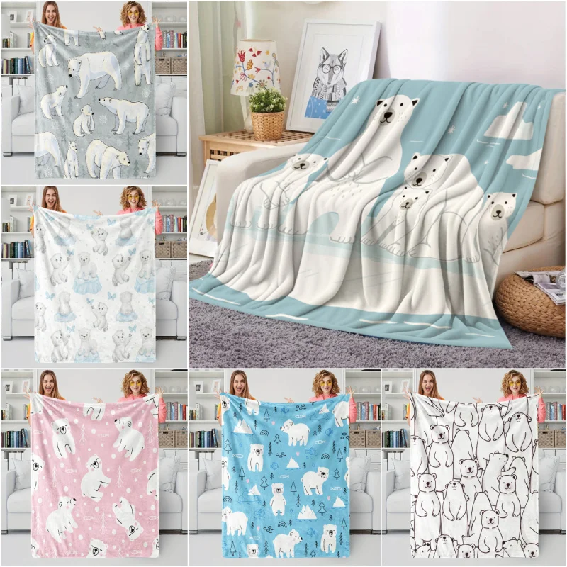 

Cartoon Polar Bear Flannel Blanket, Soft Sofa Blanket and Bed Blanket, Four Season Warm Blanket for Kids and Teens, Holiday Gift