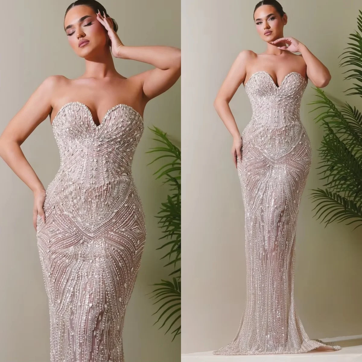 Robes de soirée élégantes sans bretelles, paillettes, cristaux, robe de bal sirène, perles, sans manches, robe de fête personnalisée, Vestidos De Noche