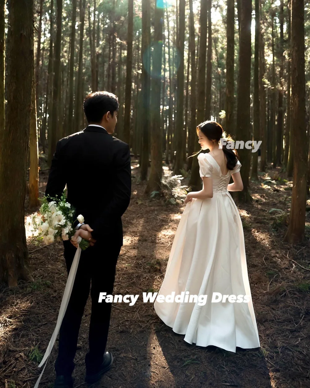 Fancy Simple V Neck Korea Wedding Dress Photo Shoot A Line Soft Satin Evening Dress Back Corset Customized