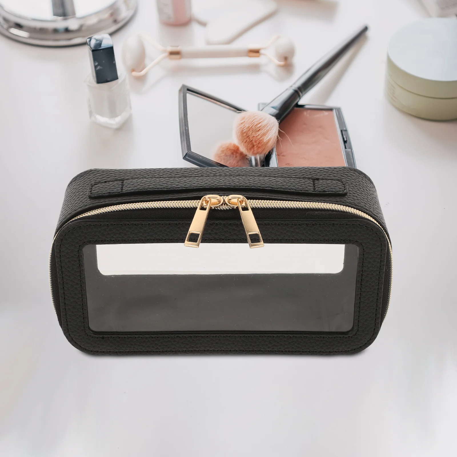 

Portable Clear PVC Makeup Bag Spacious Design PU Waterproof Zipper Travel Toiletry Organizer for Women Men Storage