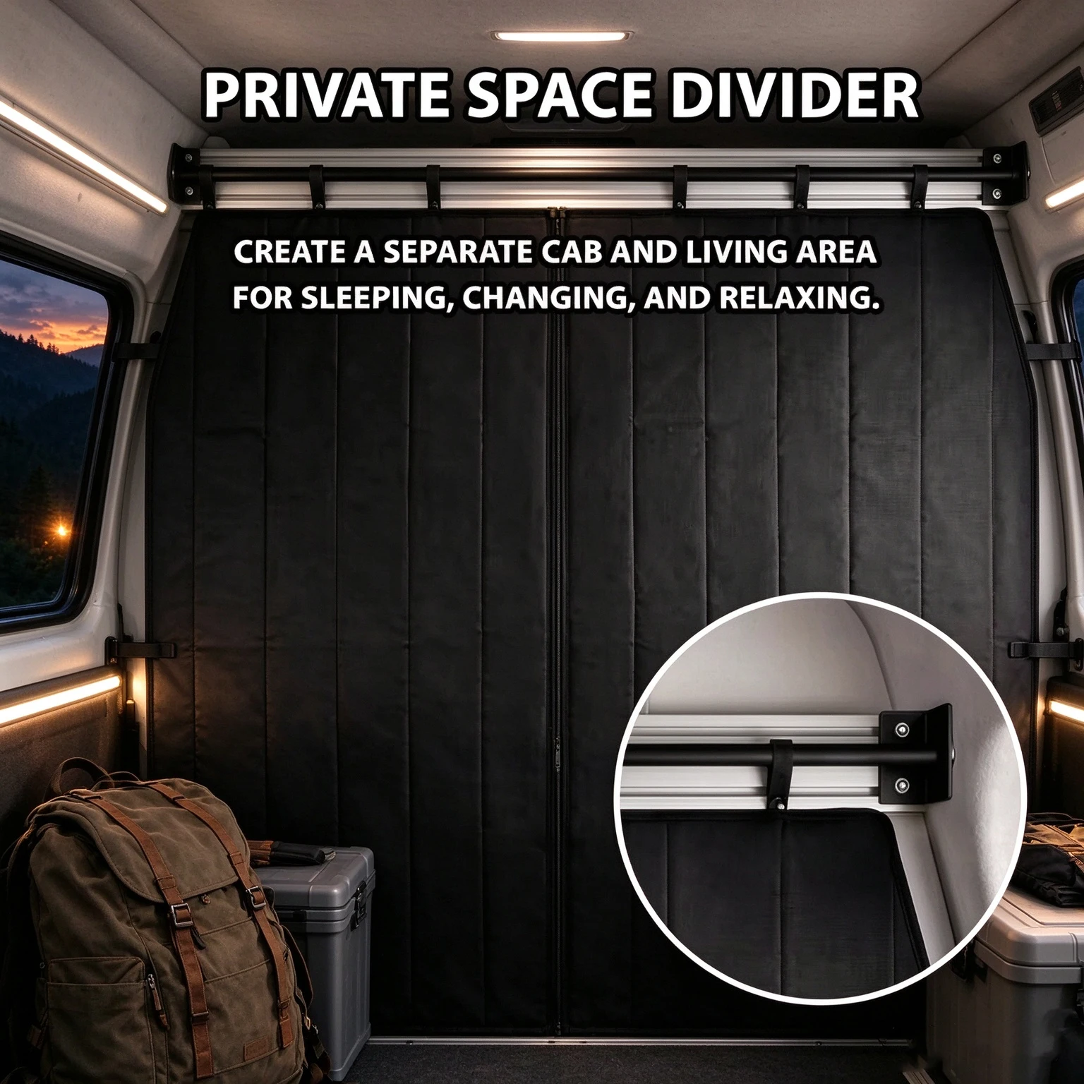 Thermal Insulated Privacy Curtain for Camper Van Motorhome Caravan Magnetic Closure Blackout Divider Screen without Curtain Rod