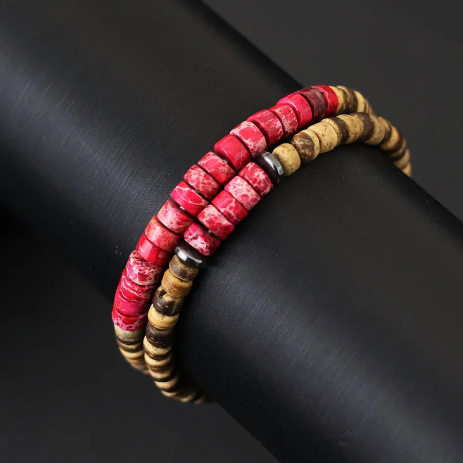 2Pcs Natural Coconut Husk Beads Bracelet Set For Men Grade A Emperor Stone Strand Braslet Meditation Yoga Energy Healing Braclet