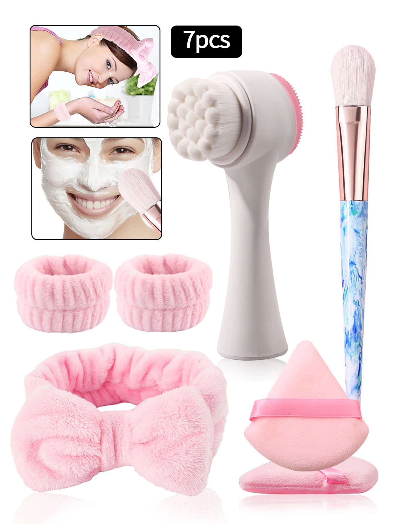 Gesichtsreinigungsset, Silikon-Gesichtsreinigungsbürste, Peeling, manuelle Massage, Gesichtsbürste, Haarband waschen, Gesichtsmaskenbürste