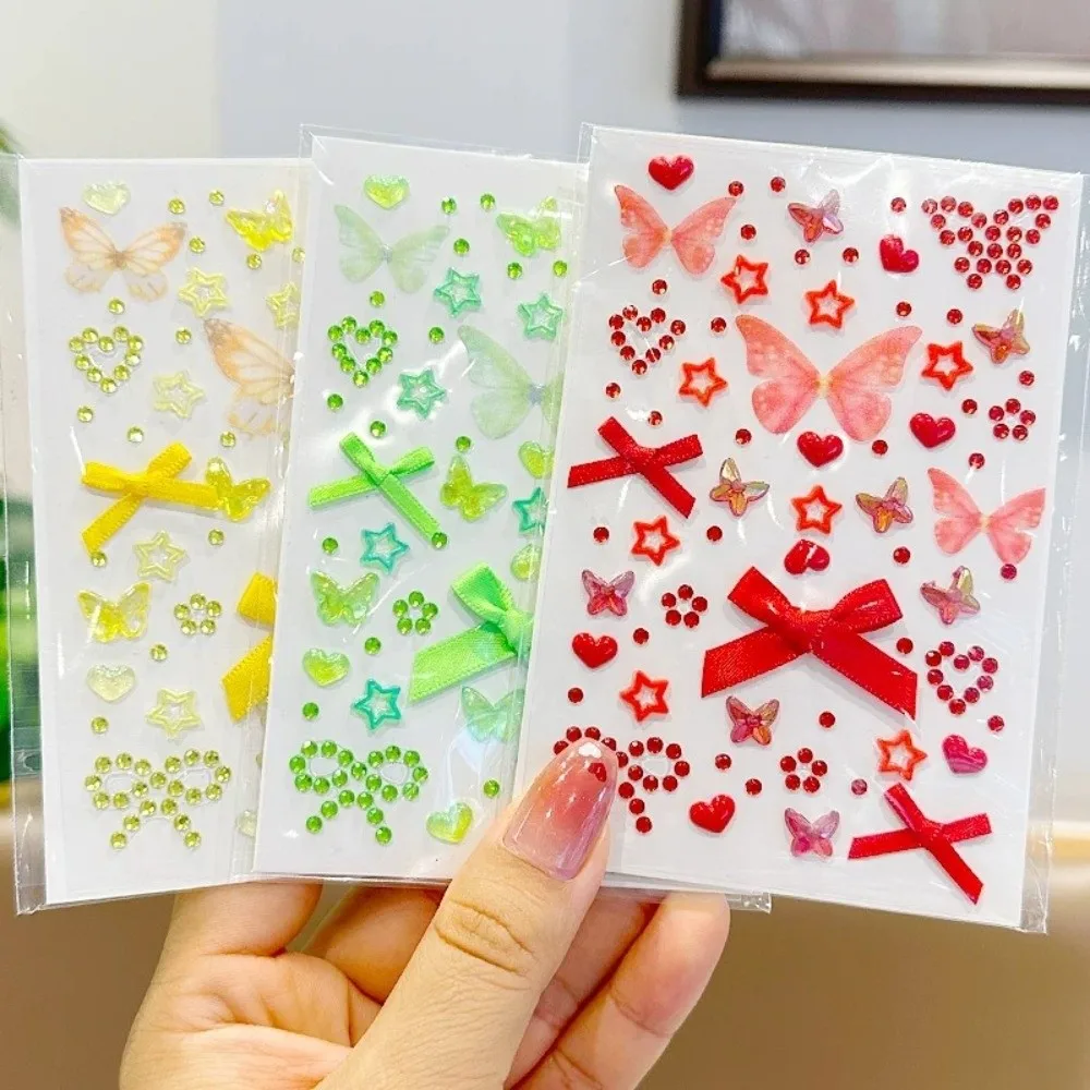 3D Stereo Face Gem Stickers Heart Star Self-Adhesive Rhinestone Makeup Stickers Colorful Bow DIY Glittery Eye Stickers for Girls