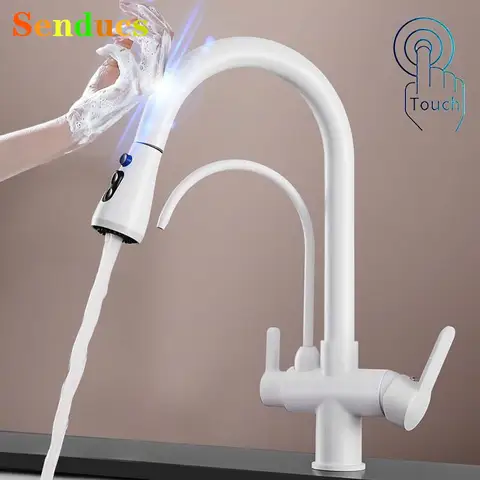 풀다운 핫 콜드 순수 탭 품질 황동 센서 터치 풀 아웃 주방 수도꼭지와 스마트 터치 필터 주방 수도꼭지