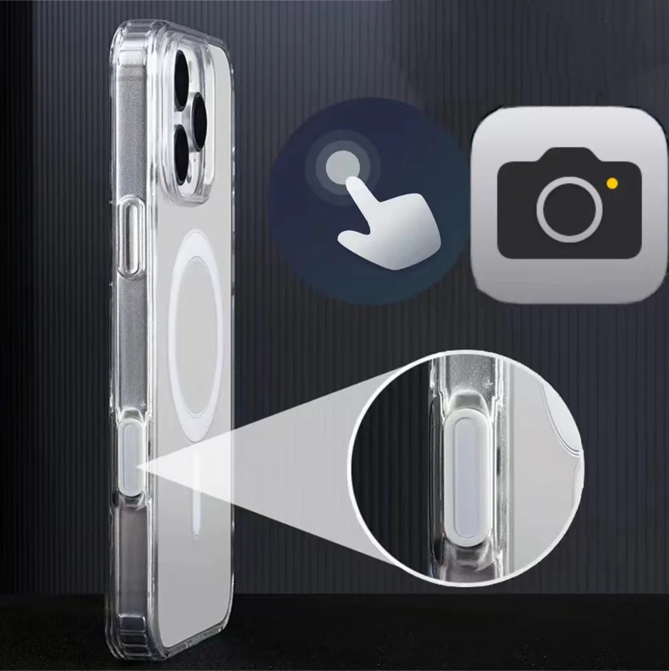 Luxury Clear Magnetic Case For MagSafe For iPhone 18 17 16 Pro Max 17 Air With Camera Touch Buttons Case Wireless Charging Cover