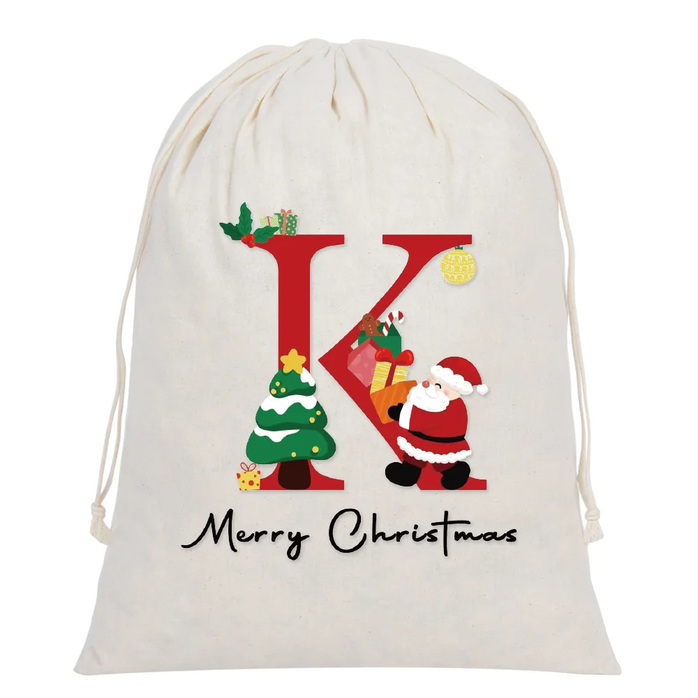 10pcs/Lot 30*40cm Santa Claus Letter Cotton Fabric Bag Big Draw String Bags Christmas Gift Storage Pouch
