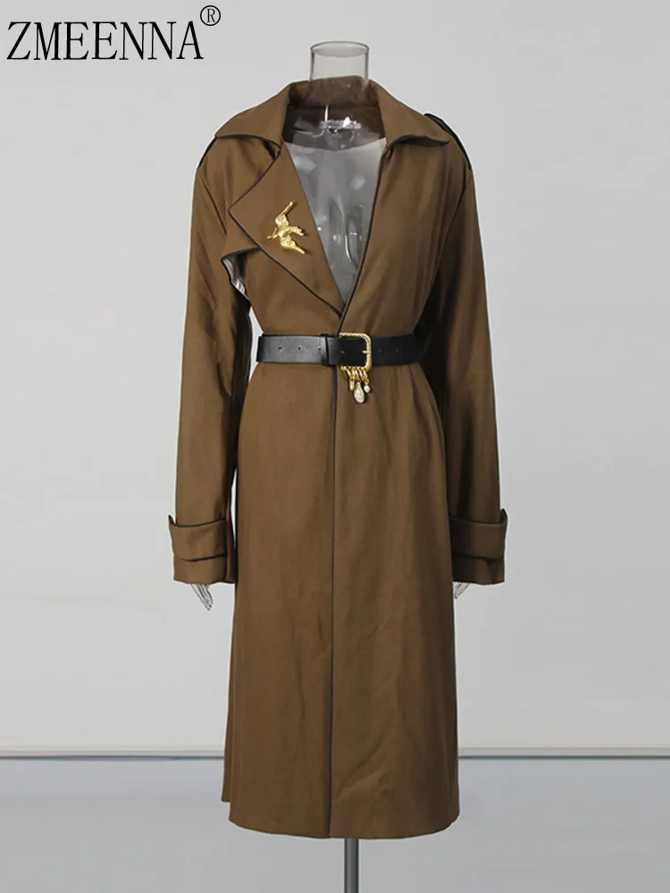 

ZMEENNA Women's Classic Trench Coat With Belt Long Sleeve Lapel Collar Jacket Elegant Windbreaker Outerwear ZM3939