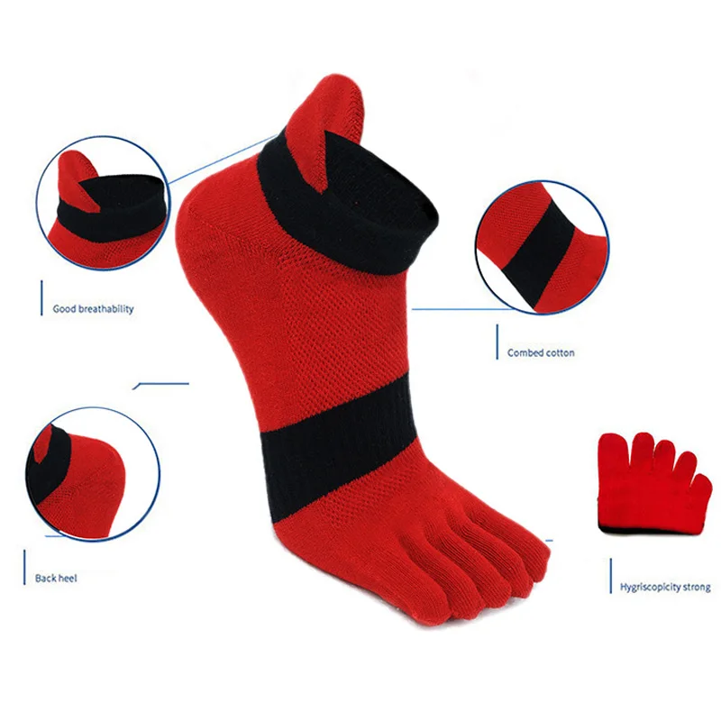 5 Pairs Five Finger Ankle Sport Socks Cotton Mens Striped Mesh Breathable Shaping Anti Friction No Show Socks With Toes EUR39-46