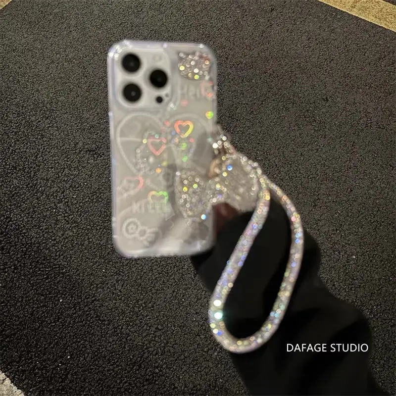 Cute Glitter Hello Kittys Chain Phone Case Applicable Iphone 13 14Promax Apple 12 13Pro 15Promax Rhinestone Cellphone Case Gift