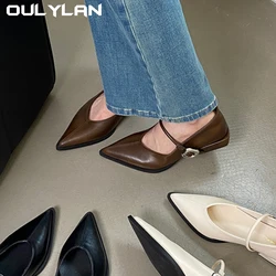 Soft-soled pointed loafers for women Black brown White temperament single shoes for women casual mule shoes belt buckle flats