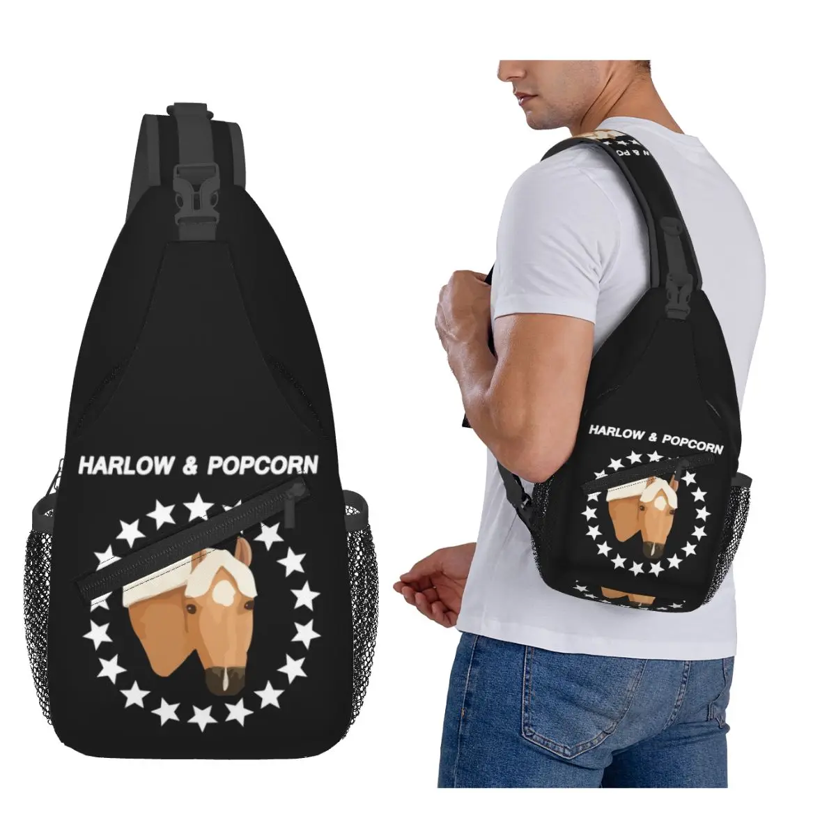 

Harlow And Popcorn Merch Popcorn The Pony нагрудная сумка мужской рюкзак через плечо нагрудная сумка дорожный походный рюкзак сумка на плечо