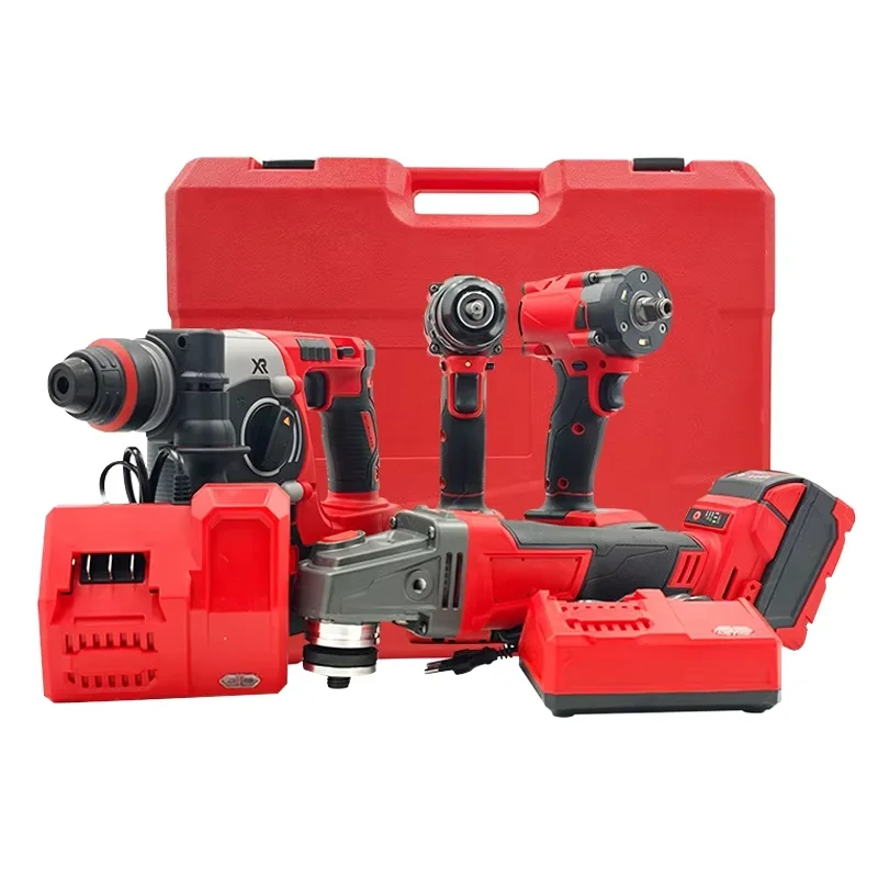 Top High-End High Quality Cheapest 4-Piece Power Tool Set Best Deal Electric Wrench Hammer Angle Grinder Hand Drill Kit