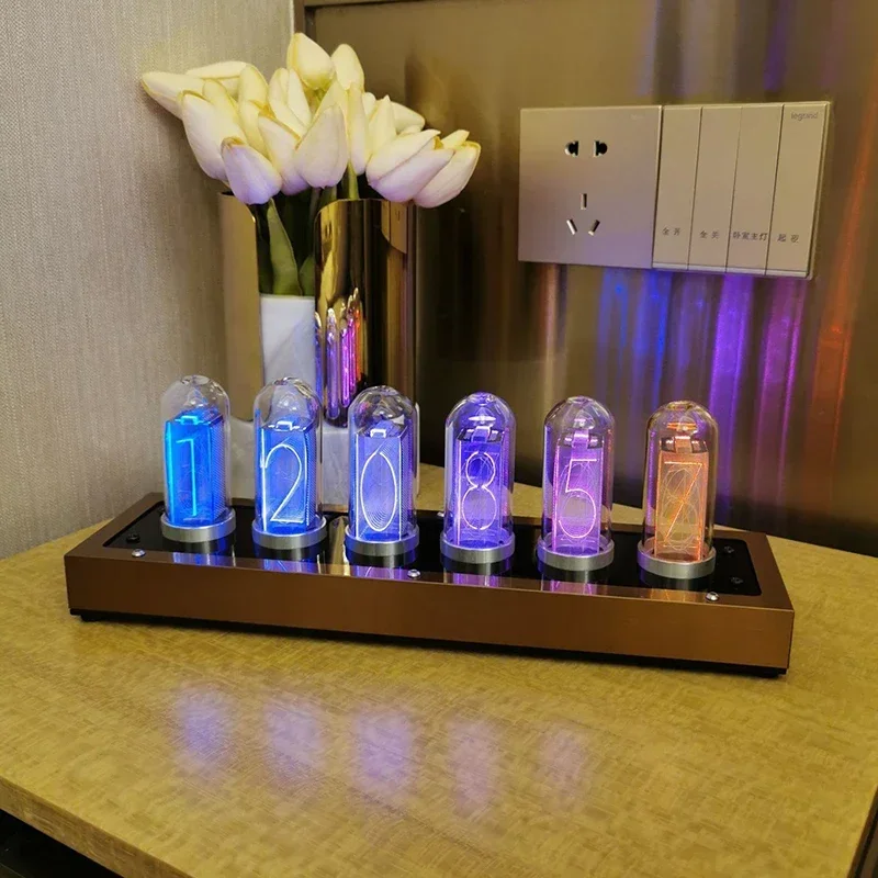 Digital Led Clock Retro Glow Tube Clocks Tabletop Vacuum Tube Watch Metal Silent Lamp Watches Decoration And Table Accessories