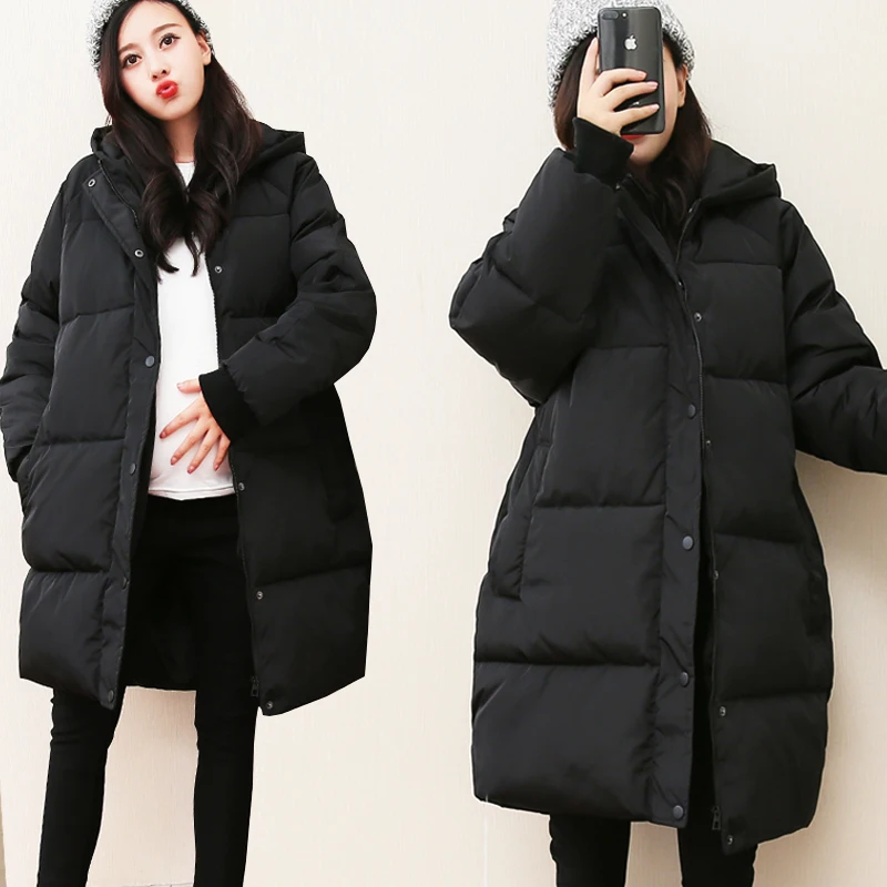 2025 Winter Long Design Pregnant Women's Down Cotton Jacket Korean Style Thickened Maternity Outwear Zipper Fly Pregnancy Coats