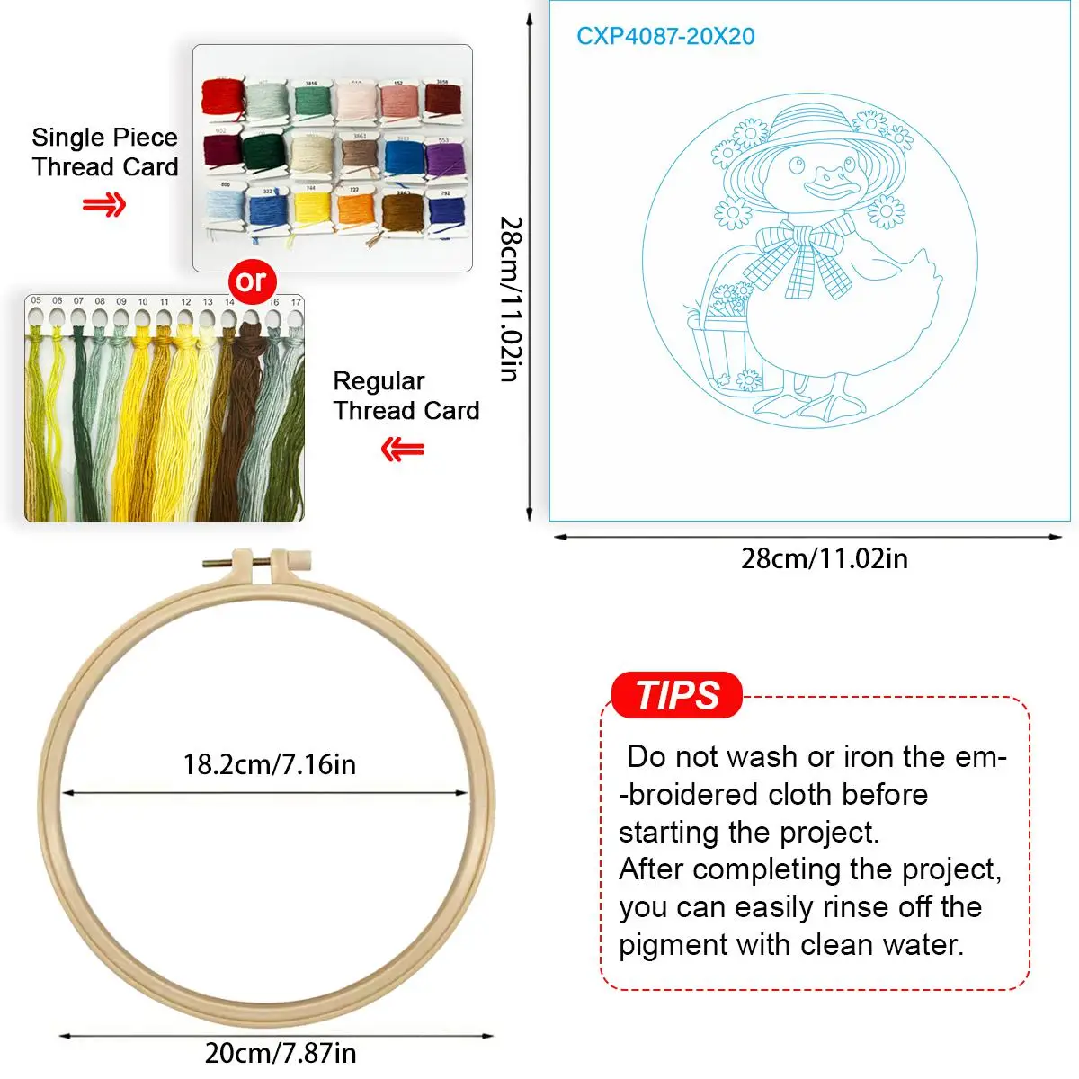 1 Stück 20X20CM/15X15CM 7,87/6,3 Zoll Enten-Stickerei-Starter-Kit DIY-Kit DIY-Stickerei-Set Handarbeiten Nadelkunst Heimdekoration – Detail 5