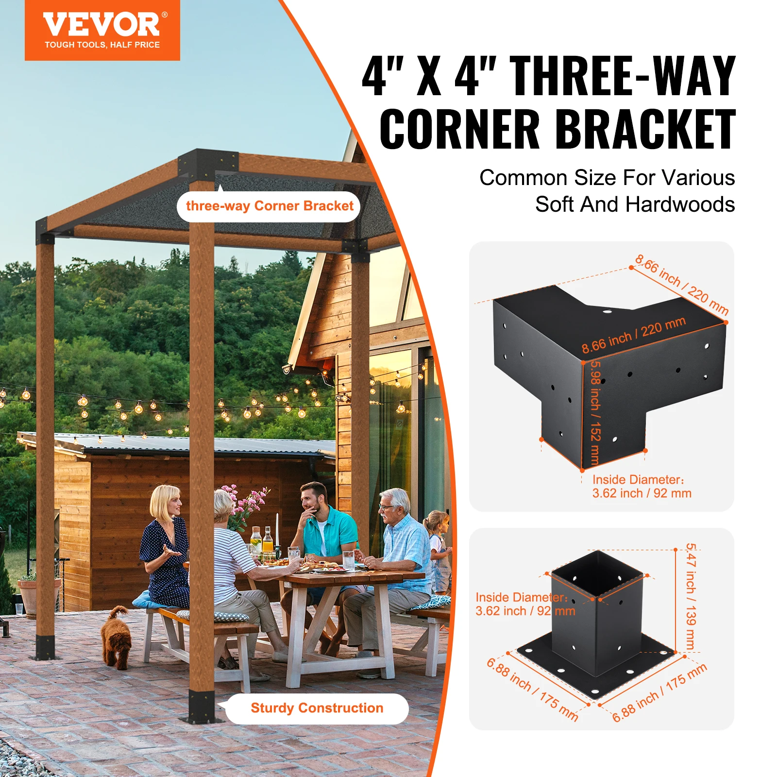 VEVOR Pergola Bracket Kit Heavy Duty Corner Bracket Woodworks DIY Post Base Kit Easy Installation Wooden Beams