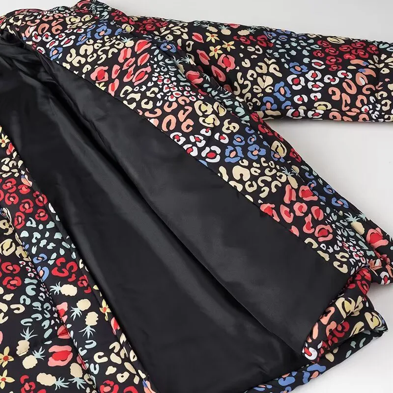 오버코트 겨울 따뜻한 후드 여성 코튼 패딩 재킷 2025 새로운 패션과 우아한 캐주얼 프린트 여성 다운 코튼 재킷 H361