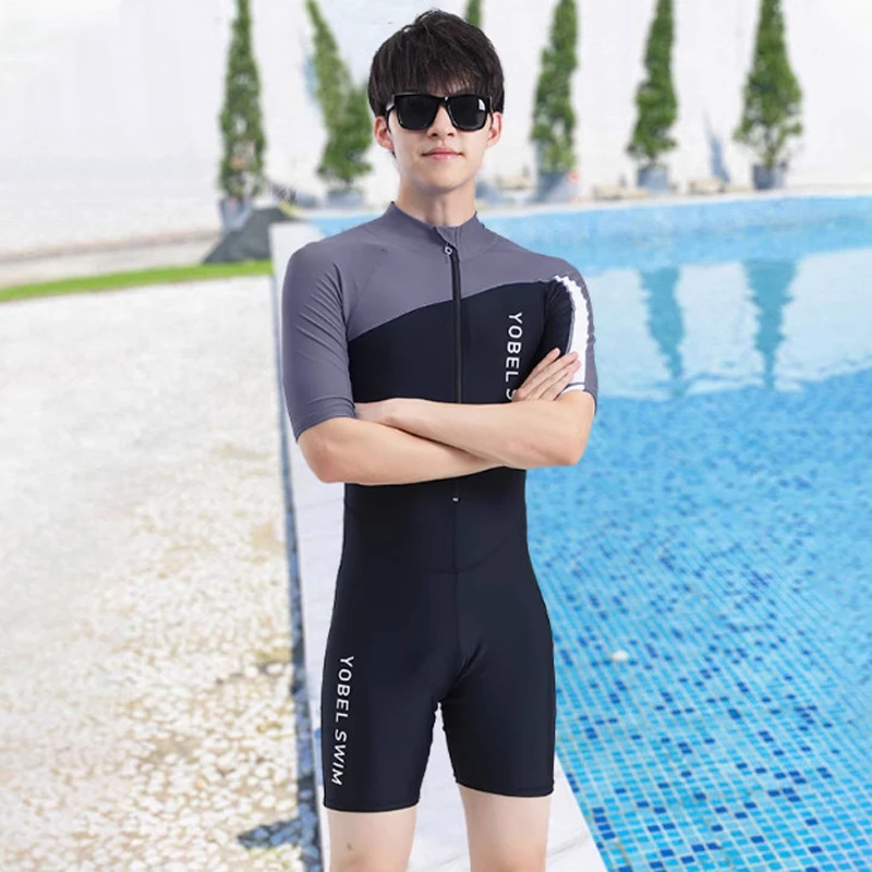 

Мужской гидрокостюм с коротким рукавом на молнии спереди, большие размеры, купальник для плавания, подводного плавания и серфинга, костюмы для свободного дайвинга, купальники