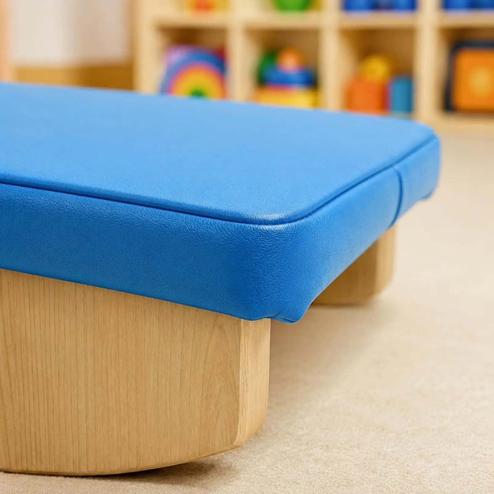 Wooden Vestibular Rocker Curved Base Padded Balance Board Upholstered Balance