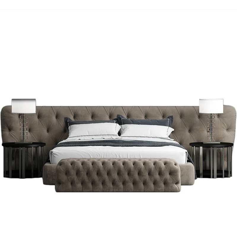 

Italian light luxury buckle fabric bed European modern minimalist designer creative master bedroom. M double bed wedding bed
