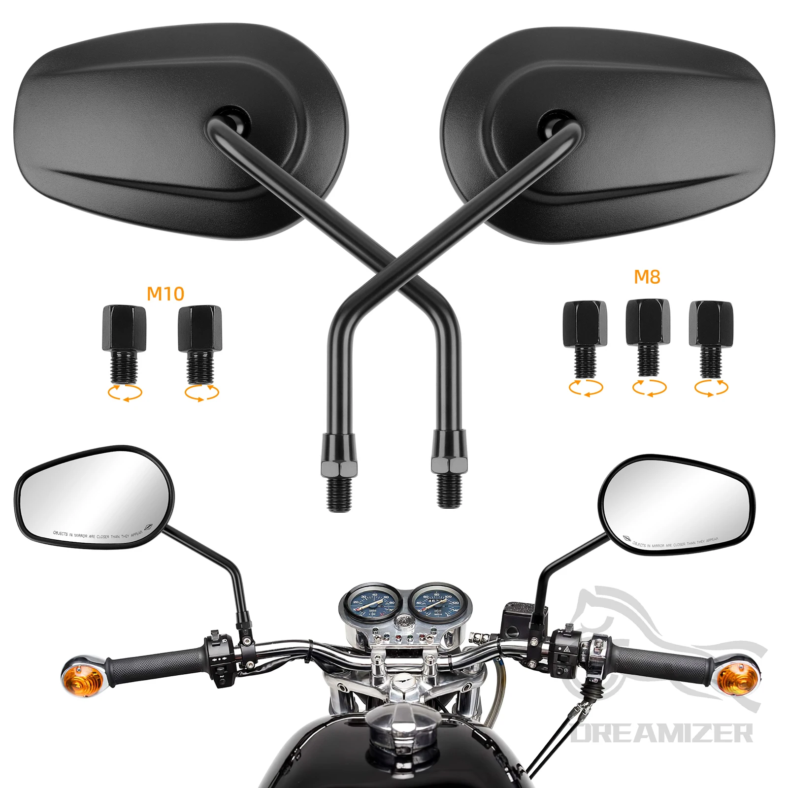 8mm 10mm Motorcycle Oval Rear View Mirrors For Cruiser Chopper Street Bike Standard Bike