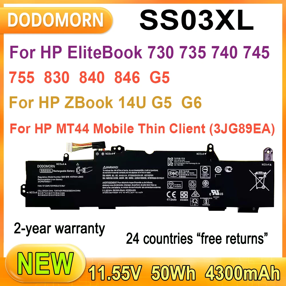 

New SS03XL Laptop Battery For HP EliteBook 730 735 740 745 755 830 840 846 G5 G6 Notebook HSTNN-LB8G HSN-I12C HSN-I17C-5 50Wh