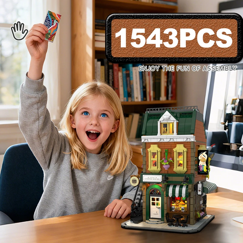 MOC City Corner café boutique blocs de construction ensemble moderne café maison magasin Architecture jouets pour enfants anniversaire vacances cadeaux